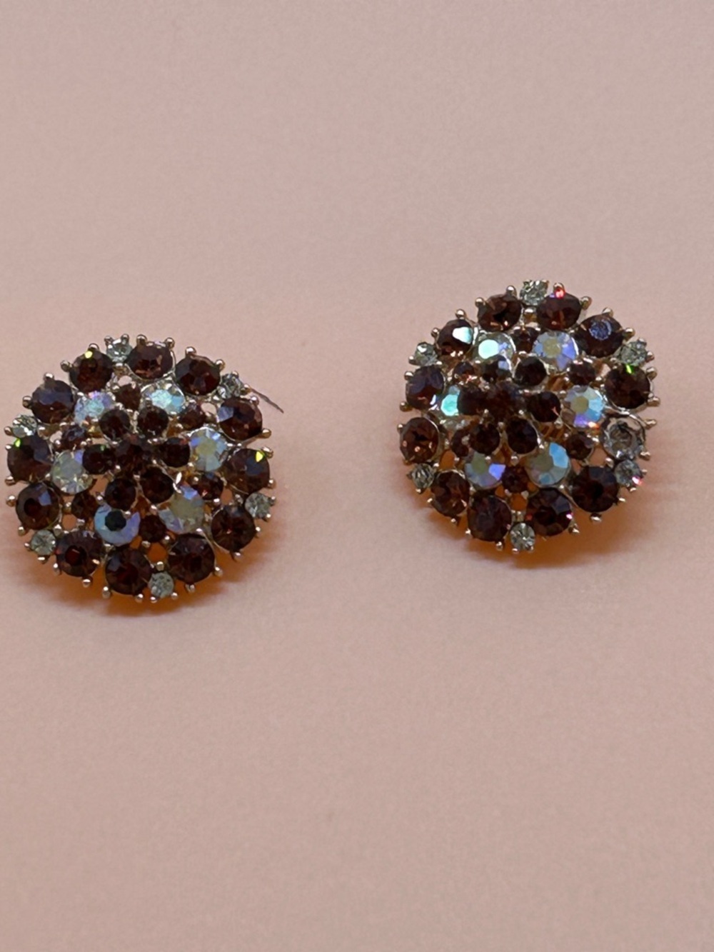 R30 Crown Trifari Elegant Gold and Brown Crystal Earrings